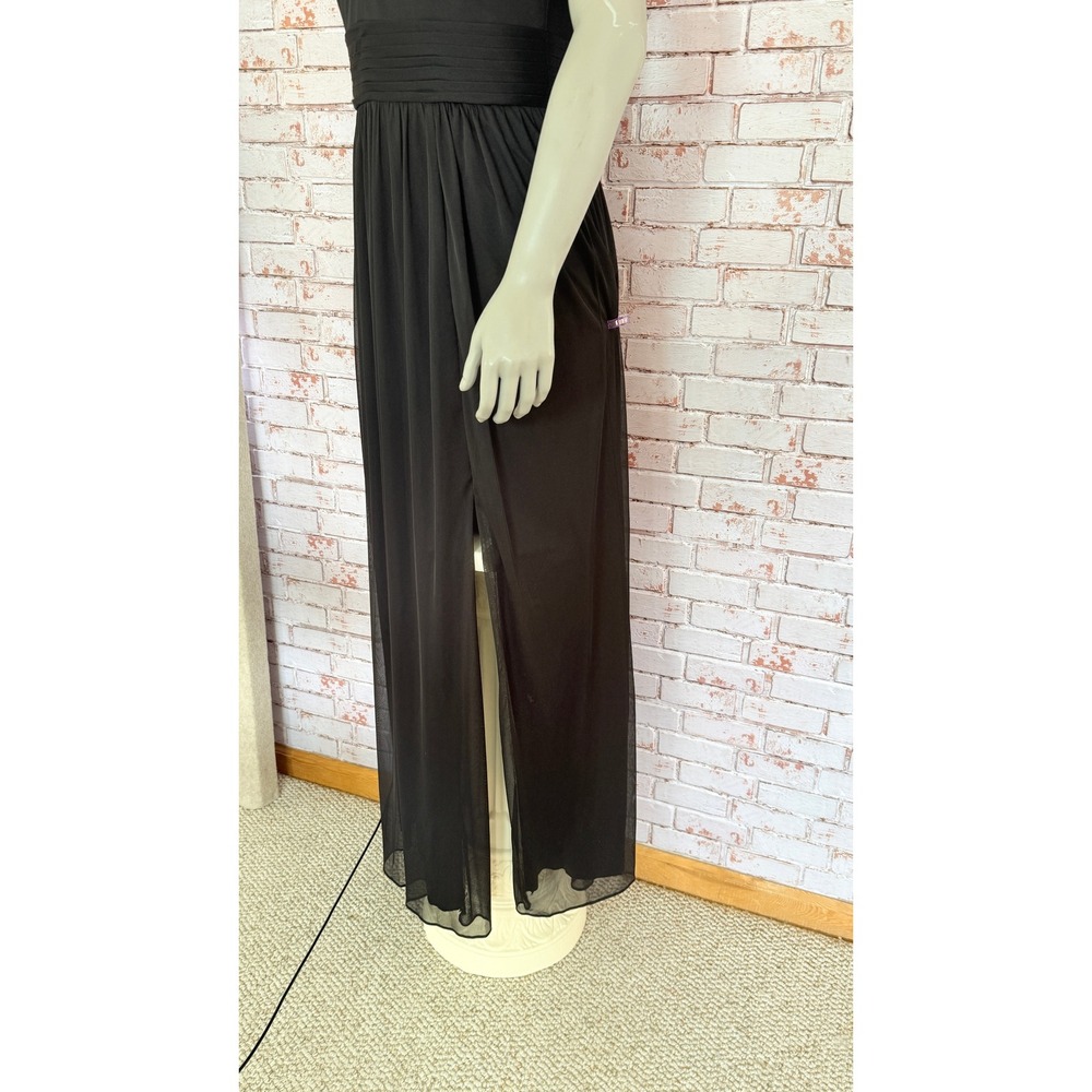 Black Mesh Crisscross Halter Maxi Dress Gown S 12 Formal Slit Prom Davids Bridal - Picture 5 of 10